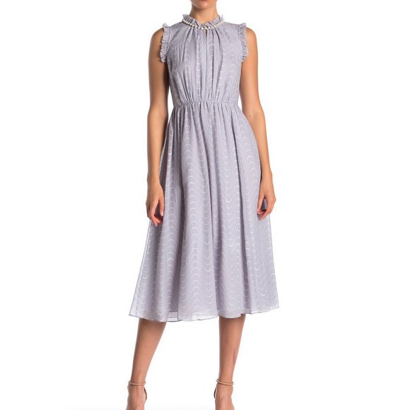 NEW Kate Spade Wavy Dot Ruffled Neck Silk Dress - Picture 1 of 13